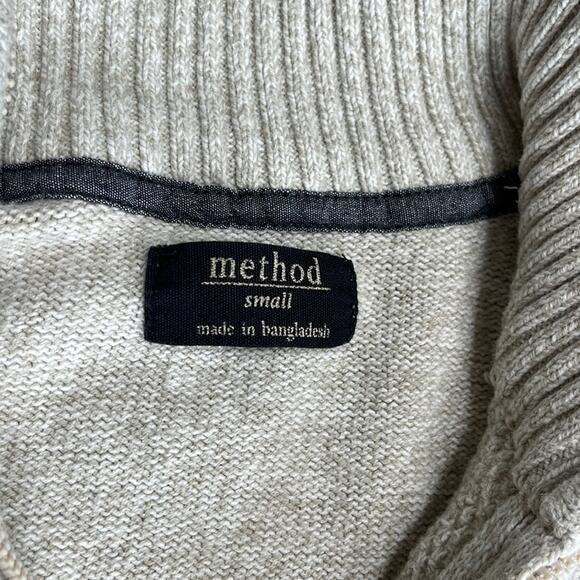 METHOD Gray Cream Colorblock Cableknit 1/4 Zip Sweater Men’s Size Small - Picture 2 of 7
